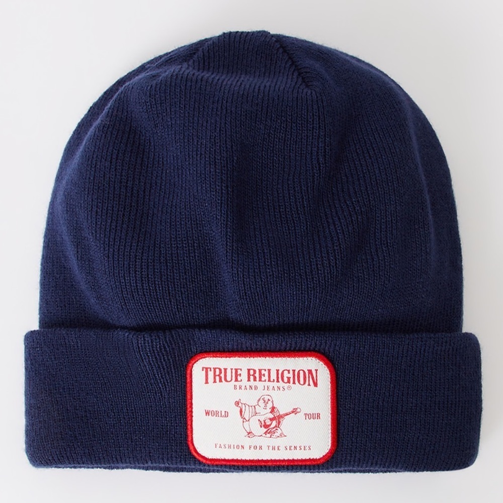 True Religion Knit Logo Patch Navy Beanie